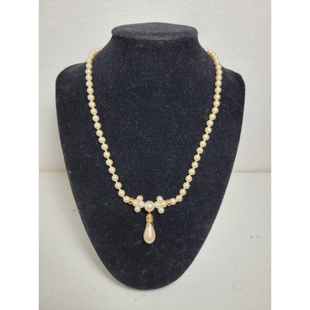 Vintage Christian Dior CD Faux Pearl Gold Tone Necklace Statement Piece Wedding